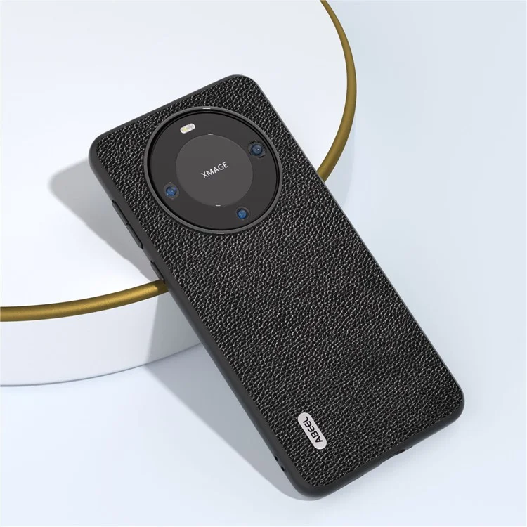 ABEEL для Huawei Mate 60 Pro Противоударный чехол для телефона с текстурой личи, кожа КРС + PC + TPU - черный