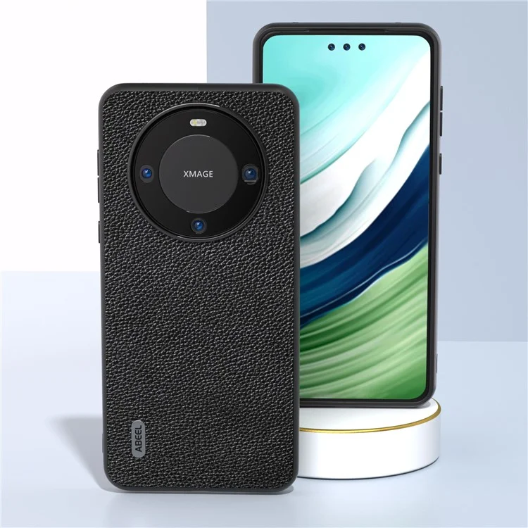ABEEL для Huawei Mate 60 Pro Противоударный чехол для телефона с текстурой личи, кожа КРС + PC + TPU - черный