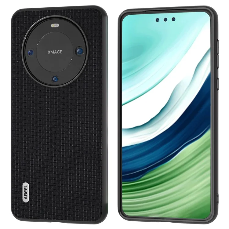 ABEEL For Huawei Mate 60 Pro Phone Case Luxury Texture Cowhide Leather Coated PC+TPU Cover - Black