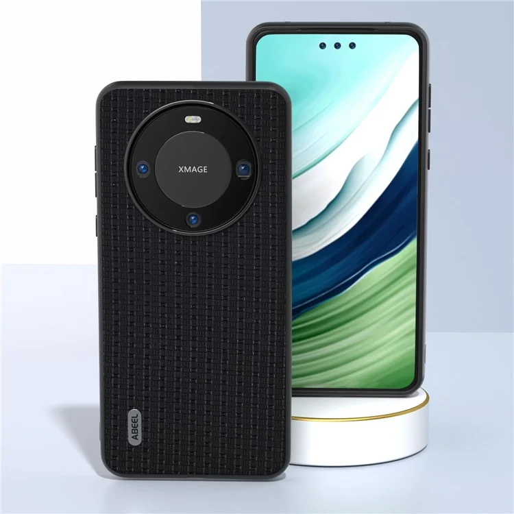 ABEEL For Huawei Mate 60 Pro Phone Case Luxury Texture Cowhide Leather Coated PC+TPU Cover - Black