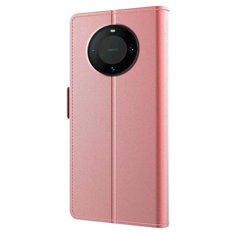 Для Huawei Mate 60 Card Slot Mirror Design PU Leather Cover Hands-free Stand Phone Case Protection Shell - Rose Gold