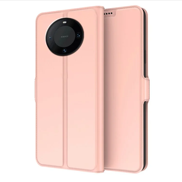 Para Huawei Mate 60 Pro Funda de teléfono de cuero PU con soporte Tarjetero Antichoque - Oro Rosa