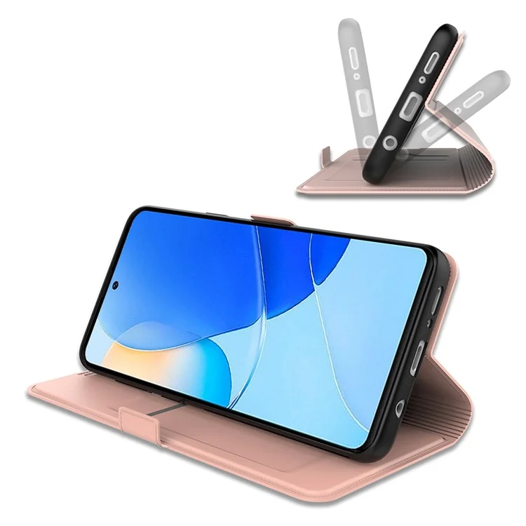 Para Huawei Mate 60 Pro Funda de teléfono de cuero PU con soporte Tarjetero Antichoque - Oro Rosa