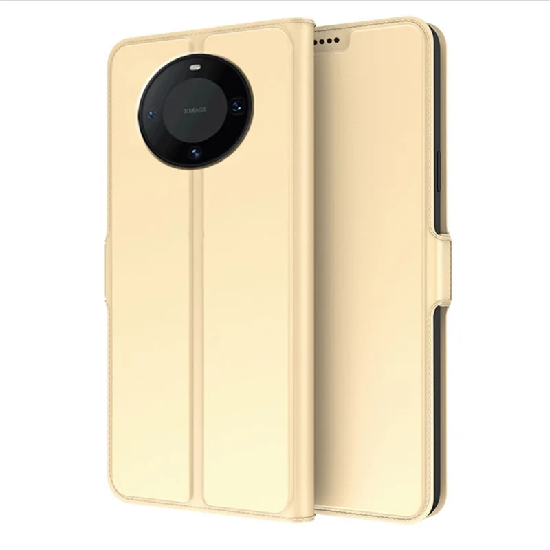 Para Huawei Mate 60 Capa de Couro PU à Prova de Quedas com Suporte Ajustável e Compartimento para Cartões - Dourado