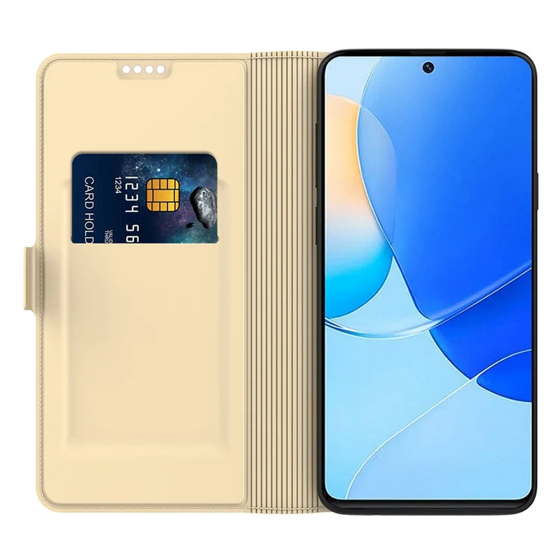 Para Huawei Mate 60 Capa de Couro PU à Prova de Quedas com Suporte Ajustável e Compartimento para Cartões - Dourado