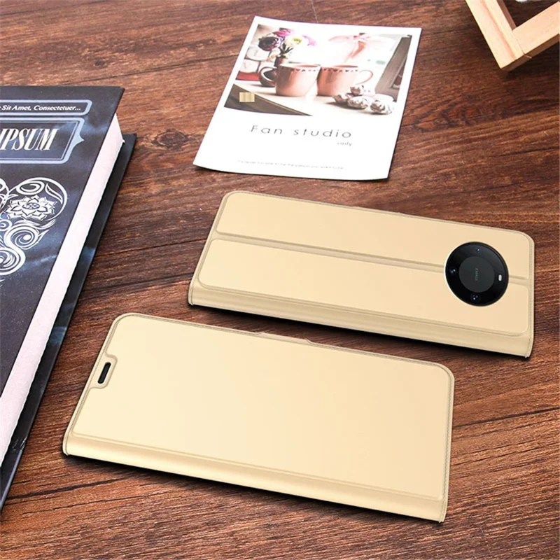 Para Huawei Mate 60 Capa de Couro PU à Prova de Quedas com Suporte Ajustável e Compartimento para Cartões - Dourado