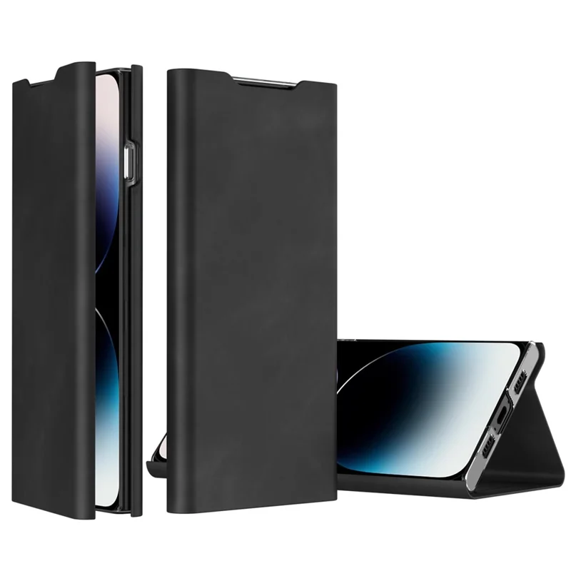 For iPhone 15 Pro Max Card Holder Phone Case Nappa Texture PU Leather + PC Stand Phone Cover - Black