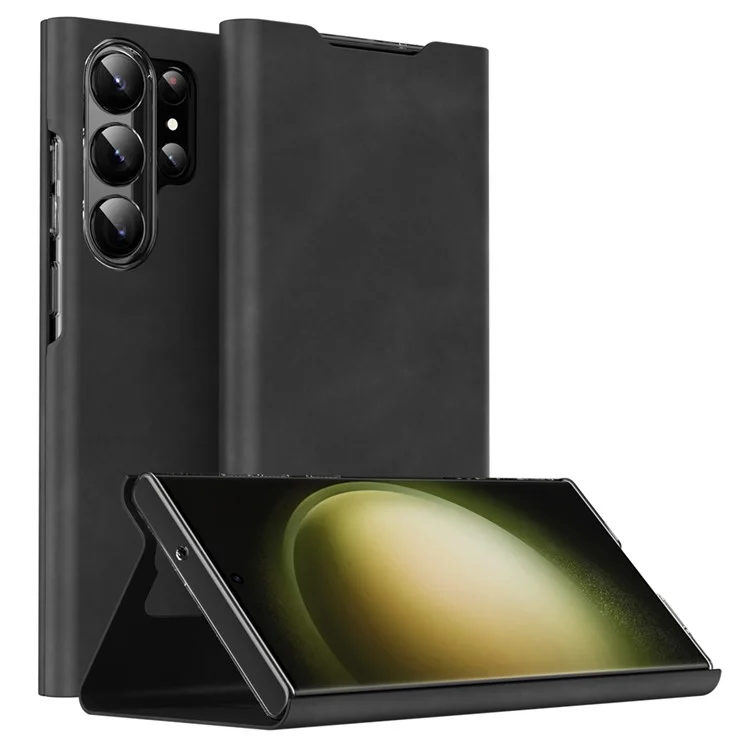 For Samsung Galaxy S22 Ultra 5G Card Holder Stand Case Nappa Texture PU Leather + PC Phone Cover - Black