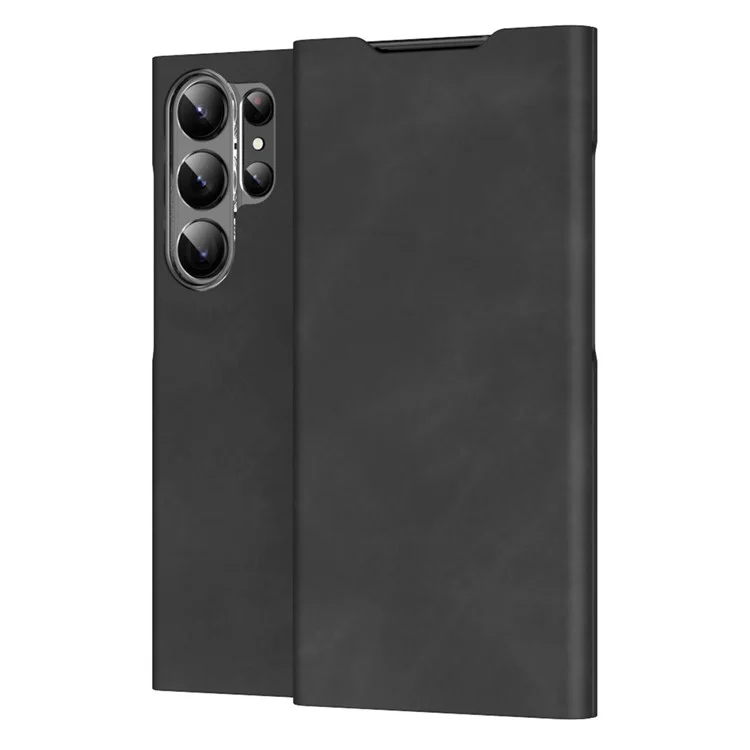 For Samsung Galaxy S22 Ultra 5G Card Holder Stand Case Nappa Texture PU Leather + PC Phone Cover - Black