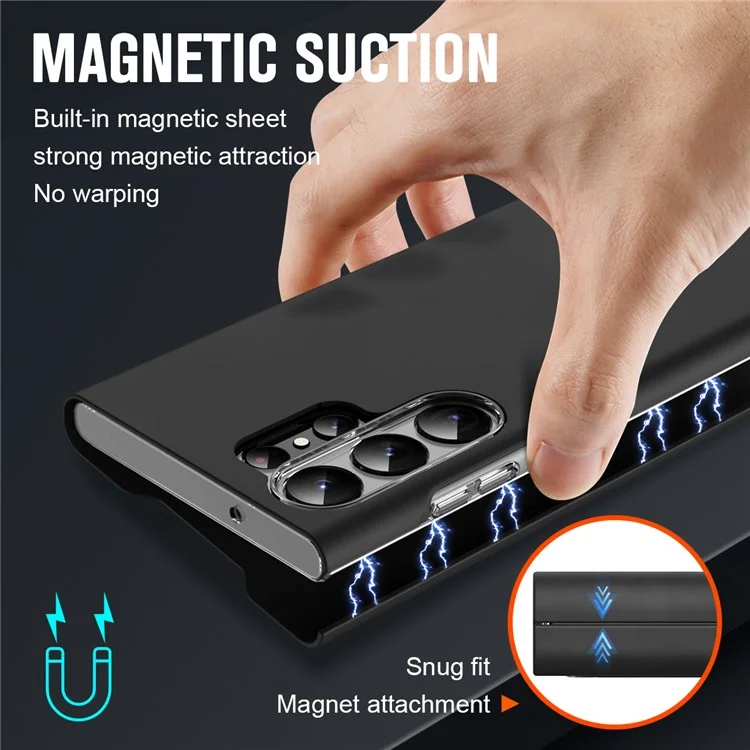 For Samsung Galaxy S22 Ultra 5G Card Holder Stand Case Nappa Texture PU Leather + PC Phone Cover - Black