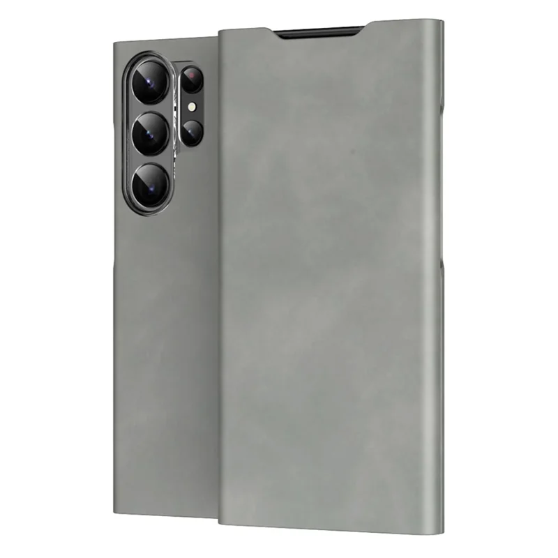 For Samsung Galaxy S22 Ultra 5G Card Holder Stand Case Nappa Texture PU Leather + PC Phone Cover - Grey