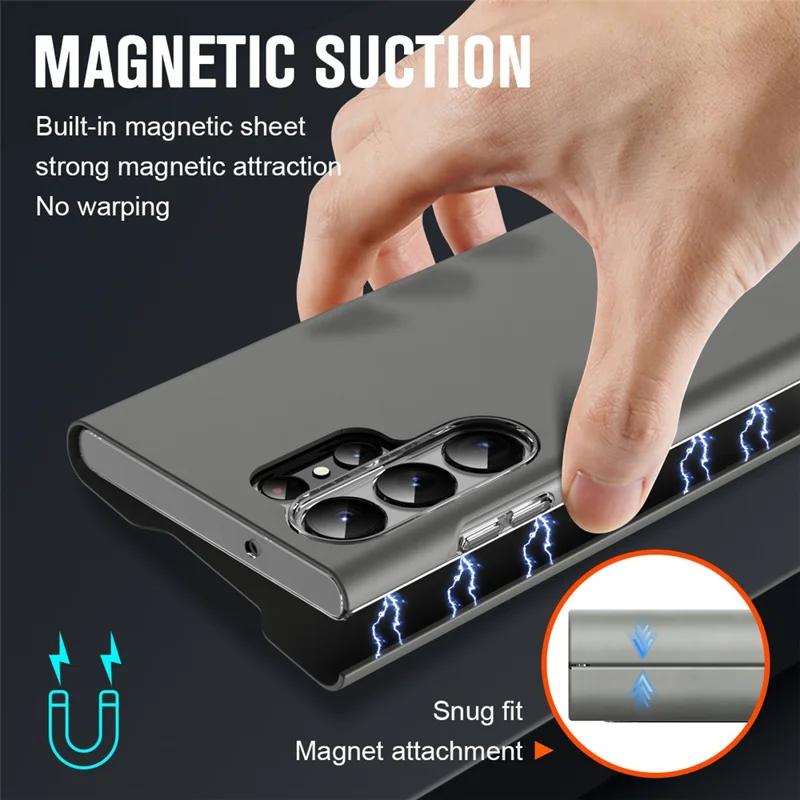 For Samsung Galaxy S22 Ultra 5G Card Holder Stand Case Nappa Texture PU Leather + PC Phone Cover - Grey