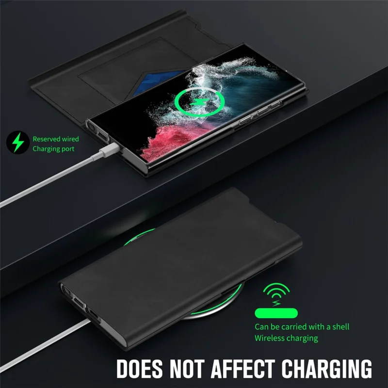 Voor Samsung Galaxy S23 Ultra Hoesje met Kaarthouder PU Leer + PC Nappalike Standhoes - Zwart