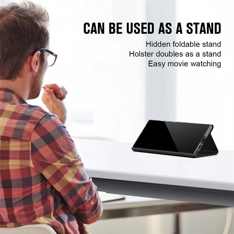 Voor Samsung Galaxy S23 Ultra Hoesje met Kaarthouder PU Leer + PC Nappalike Standhoes - Zwart