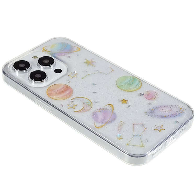 Pour iPhone 15 Pro Star Planet Pattern Soft TPU Phone Case Epoxy Design Phone Back Cover - Blanc