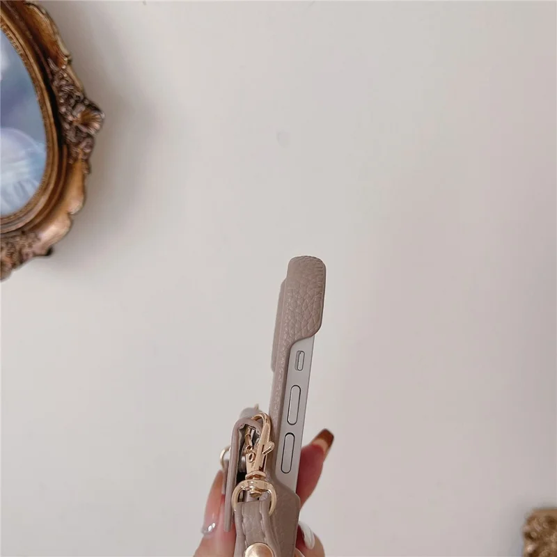 Crossbody Phone Case for iPhone 15 , Card Holder PU Leather Coated PC Cover with Shoulder Strap - Camel