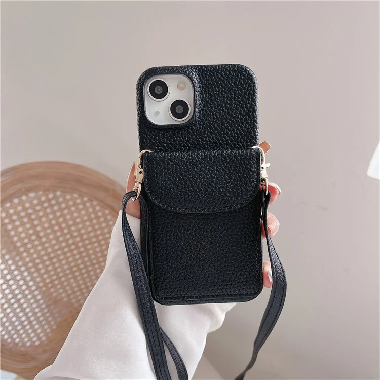 Per Iphone 15 Plus Peth PU Pettore Casso Caso Case PC Coperchio Conchio - Nero