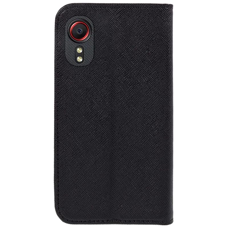 For Samsung Galaxy Xcover 5 Shockproof PU Leather Wallet Stand Case Cross Texture Phone Cover - Black