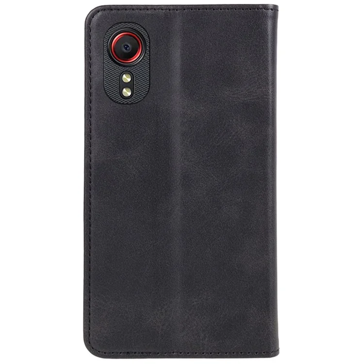 For Samsung Galaxy Xcover 5 Business Style Phone Case PU Leather Calf Texture Stand Wallet Cover - Black