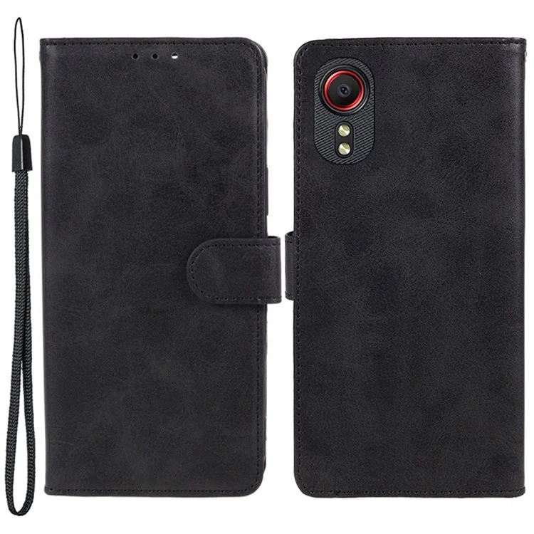 For Samsung Galaxy Xcover 5 Magnetic Clasp Leather Cover Calf Texture Wallet Stand Phone Case - Black