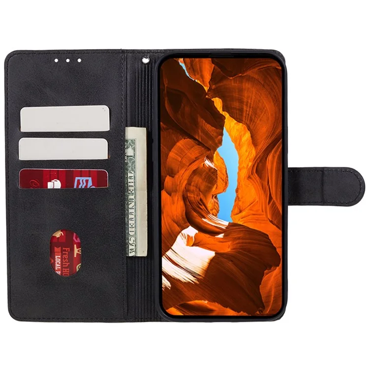 For Samsung Galaxy Xcover 5 Magnetic Clasp Leather Cover Calf Texture Wallet Stand Phone Case - Black