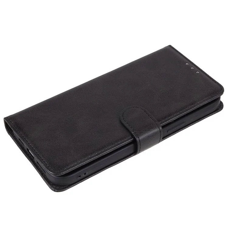 For Samsung Galaxy Xcover 5 Magnetic Clasp Leather Cover Calf Texture Wallet Stand Phone Case - Black