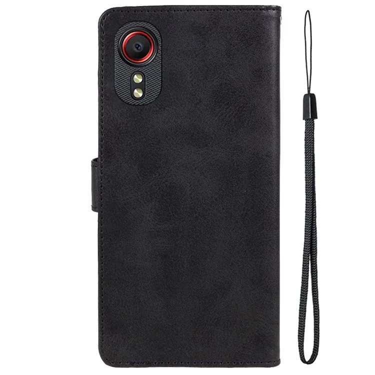 For Samsung Galaxy Xcover 5 Magnetic Clasp Leather Cover Calf Texture Wallet Stand Phone Case - Black
