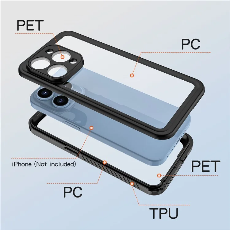 FS Series For iPhone 15 Pro IP68 Waterproof Drop-proof Phone Case Clear Back Diving Swimming Cover