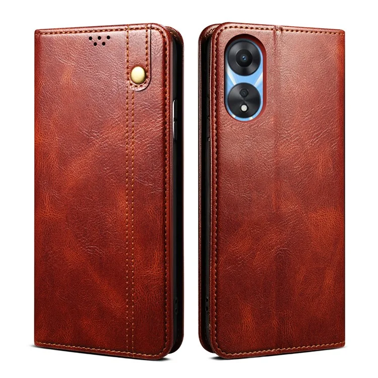 Per Oppo A58 4G Custodia in pelle con supporto a portafoglio Texture crazy horse cerosa Anti-caduta Custodia per telefono - Marrone