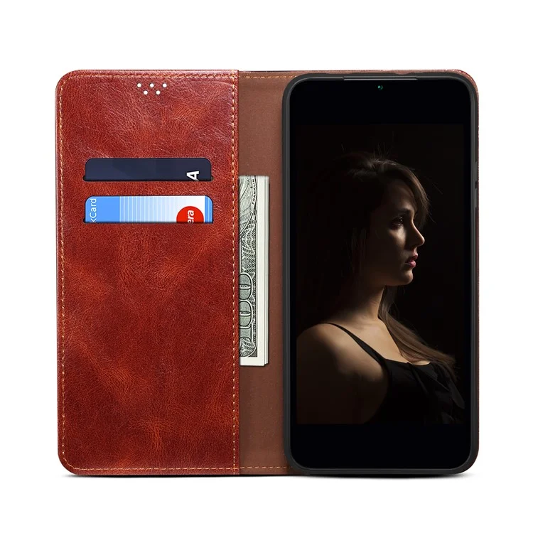 Per Oppo A58 4G Custodia in pelle con supporto a portafoglio Texture crazy horse cerosa Anti-caduta Custodia per telefono - Marrone