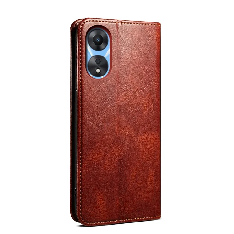 Per Oppo A58 4G Custodia in pelle con supporto a portafoglio Texture crazy horse cerosa Anti-caduta Custodia per telefono - Marrone