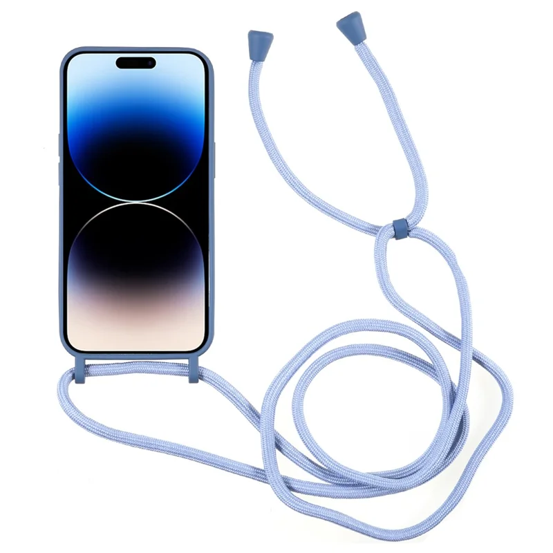 For iPhone 15 Pro Liquid Silicone Card Slot Cover Anti Scratch Protection Phone Case with Strap - Navy Blue