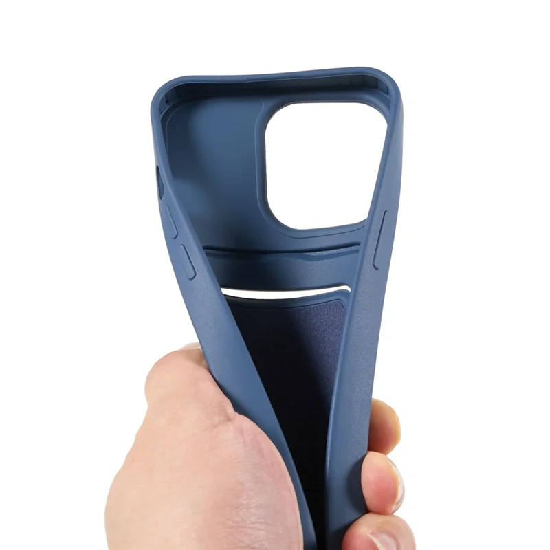 For iPhone 15 Pro Liquid Silicone Card Slot Cover Anti Scratch Protection Phone Case with Strap - Navy Blue