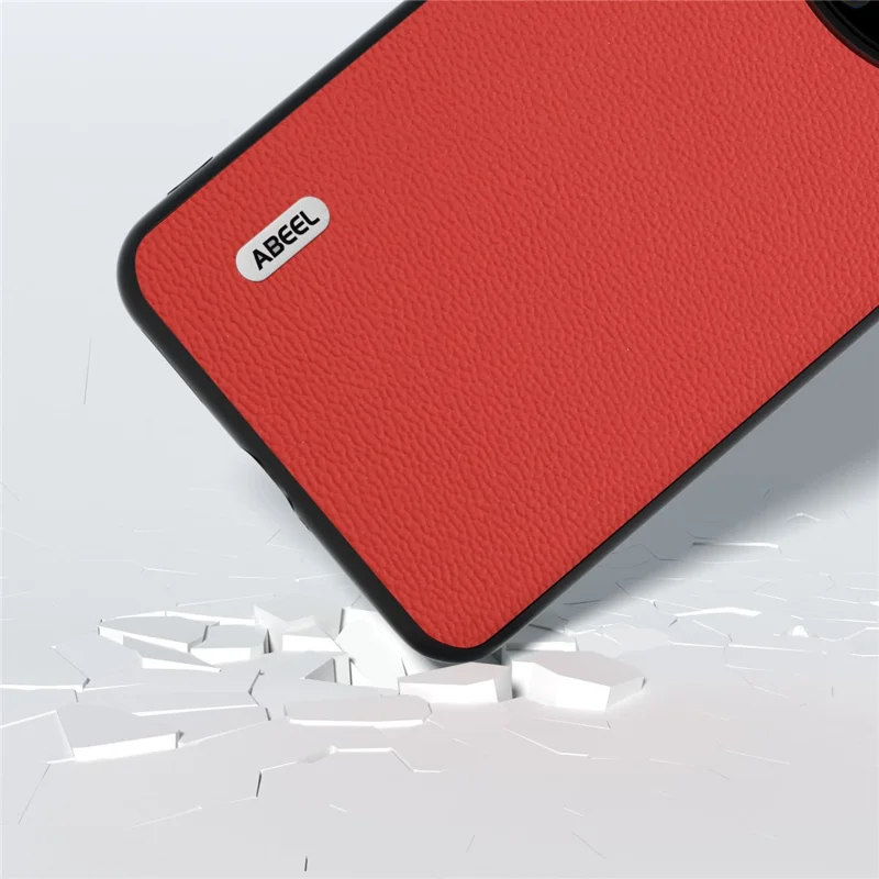 ABEEL для Huawei Mate 60 Pro Genuine Cow Leather Coating Phone Cover Litchi Texture PC+TPU Case - Красный