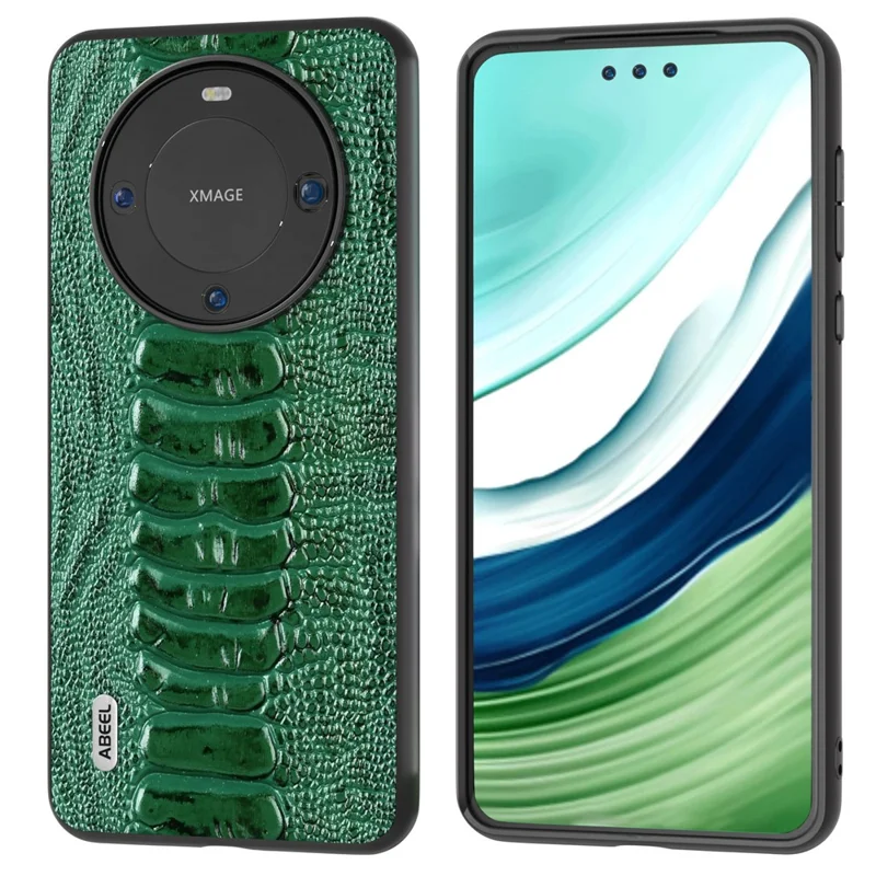 ABEEL For Huawei Mate 60 Pro Crocodile Texture Phone Cover Genuine Cow Leather+PC+TPU Phone Case - Green