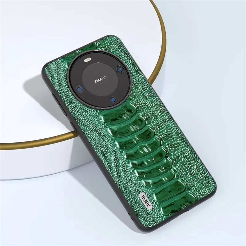 ABEEL For Huawei Mate 60 Pro Crocodile Texture Phone Cover Genuine Cow Leather+PC+TPU Phone Case - Green