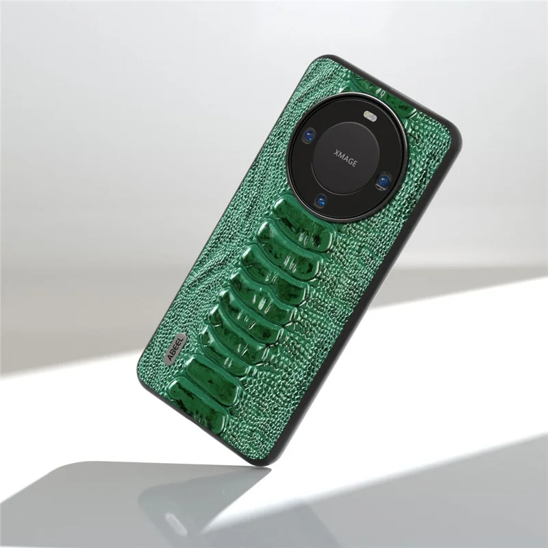 ABEEL For Huawei Mate 60 Pro Crocodile Texture Phone Cover Genuine Cow Leather+PC+TPU Phone Case - Green