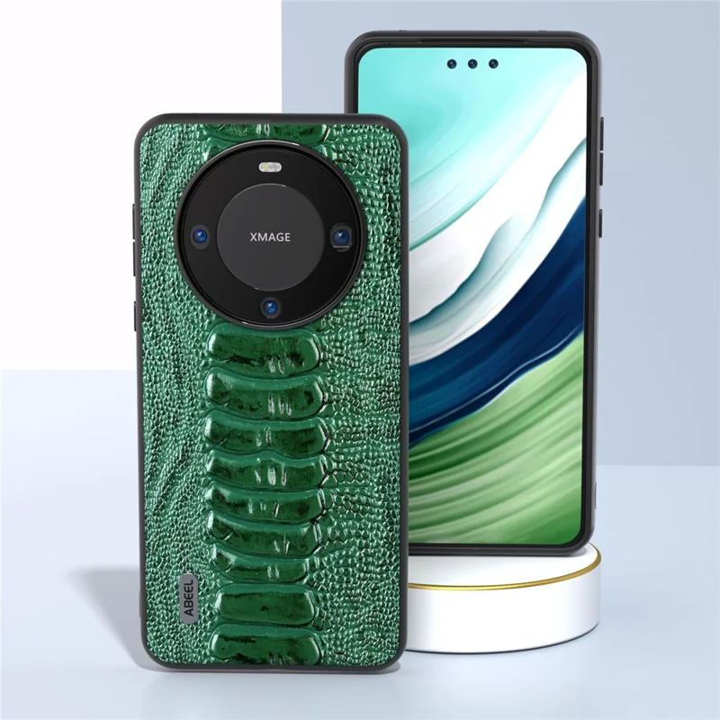 ABEEL For Huawei Mate 60 Pro Crocodile Texture Phone Cover Genuine Cow Leather+PC+TPU Phone Case - Green
