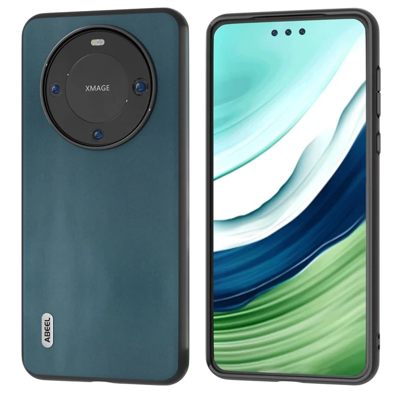 ABEEL Phone Case for Huawei Mate 60 Pro , Nappa Texture Genuine Cow Leather Coated PC+TPU Cover - Green
