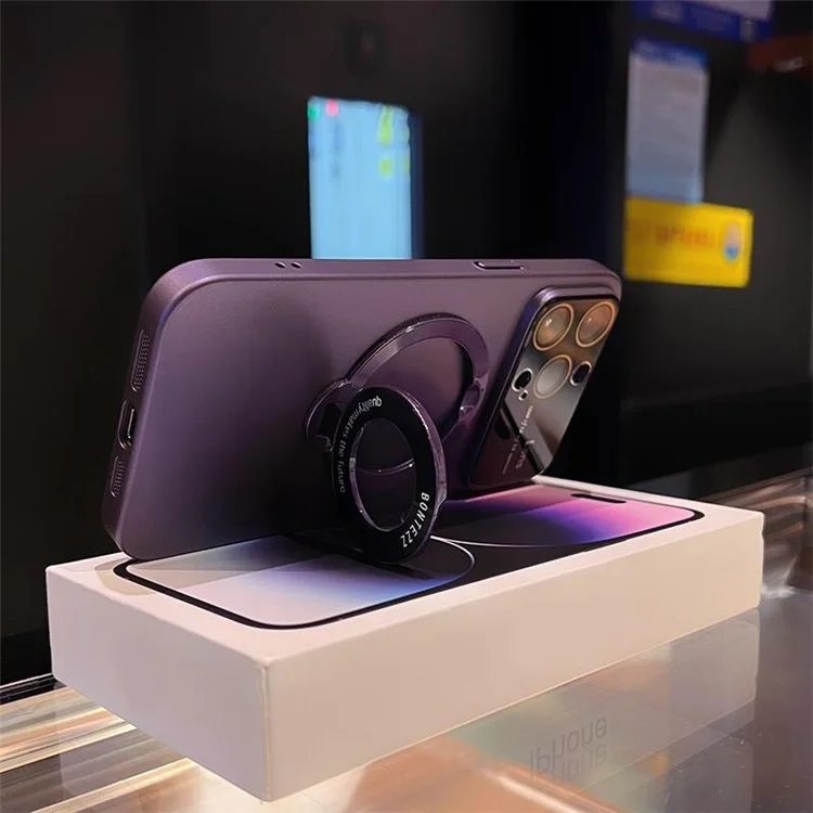 Funda de teléfono compatible con MagSafe para iPhone 15 Pro con vista de logotipo y soporte - Blanco Marfil