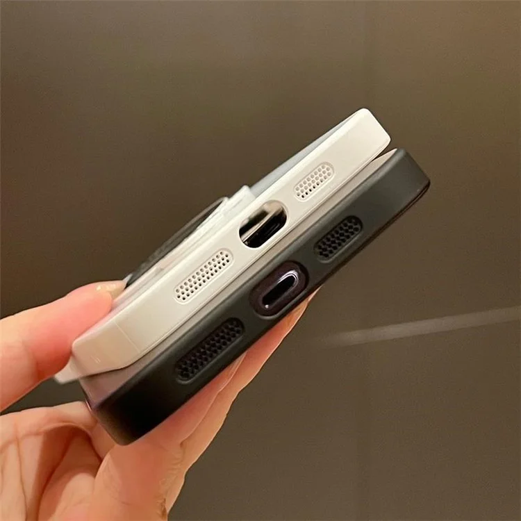 Funda de teléfono compatible con MagSafe para iPhone 15 Pro con vista de logotipo y soporte - Blanco Marfil