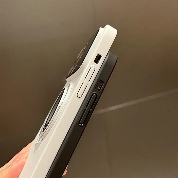 Funda de teléfono compatible con MagSafe para iPhone 15 Pro con vista de logotipo y soporte - Blanco Marfil