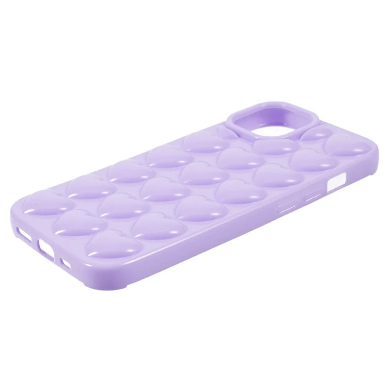For iPhone 15 Shockproof Mobile Phone Protective Cover 3D Love Heart Soft TPU Back Case - Purple