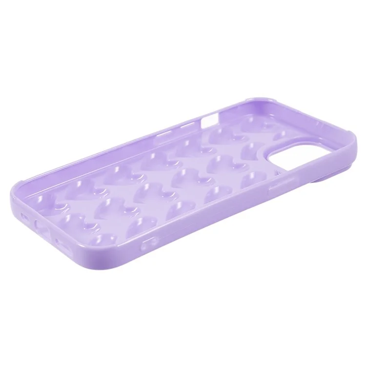 For iPhone 15 Shockproof Mobile Phone Protective Cover 3D Love Heart Soft TPU Back Case - Purple