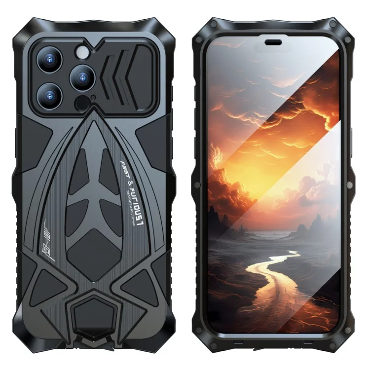 LUPHIE für iPhone 15 Plus Metall+TPU Handyhülle Sportwagen-Design Rundum-Schutz Handyhülle mit Bildschirmfolie - Schwarz