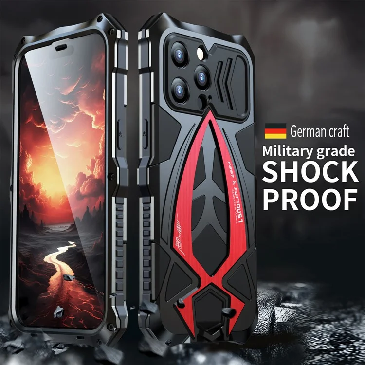 LUPHIE für iPhone 15 Plus Metall+TPU Handyhülle Sportwagen-Design Rundum-Schutz Handyhülle mit Bildschirmfolie - Schwarz