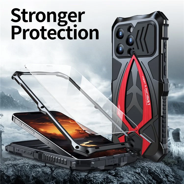 LUPHIE für iPhone 15 Plus Metall+TPU Handyhülle Sportwagen-Design Rundum-Schutz Handyhülle mit Bildschirmfolie - Schwarz