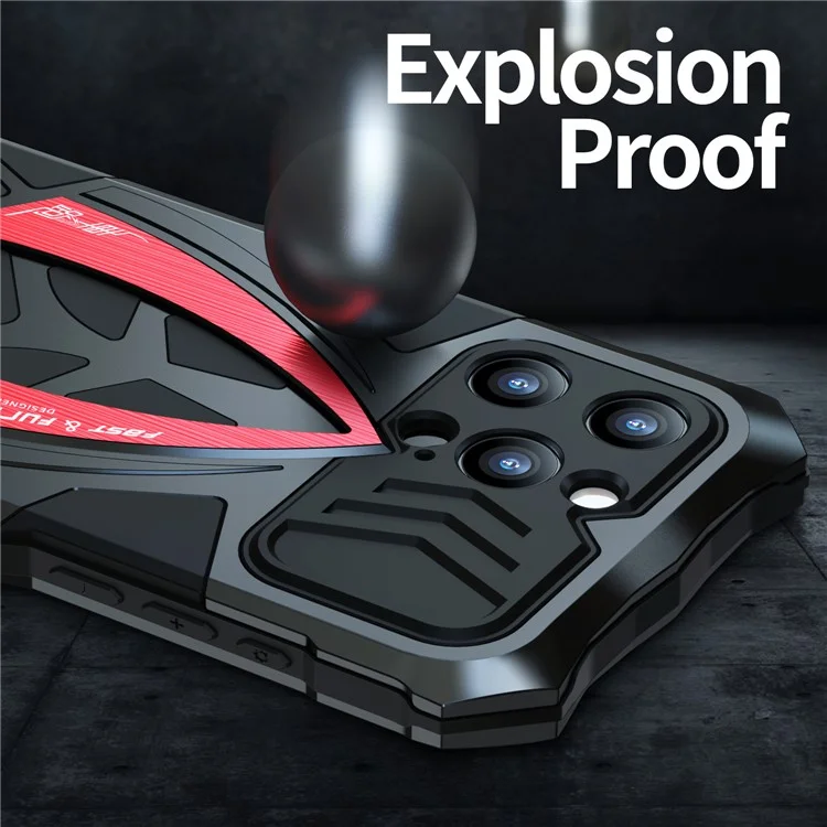 LUPHIE für iPhone 15 Plus Metall+TPU Handyhülle Sportwagen-Design Rundum-Schutz Handyhülle mit Bildschirmfolie - Schwarz
