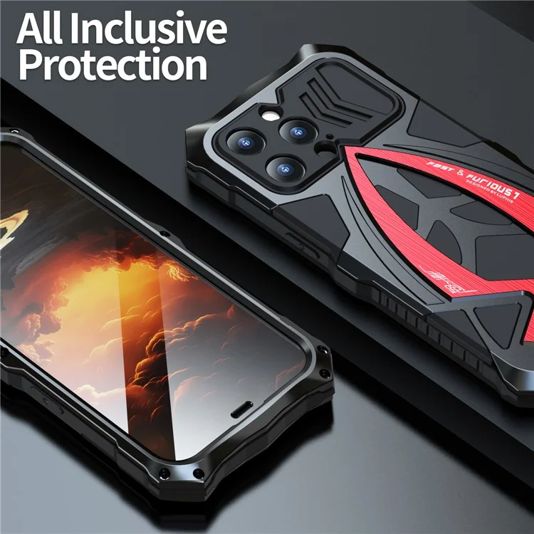 LUPHIE für iPhone 15 Plus Metall+TPU Handyhülle Sportwagen-Design Rundum-Schutz Handyhülle mit Bildschirmfolie - Schwarz
