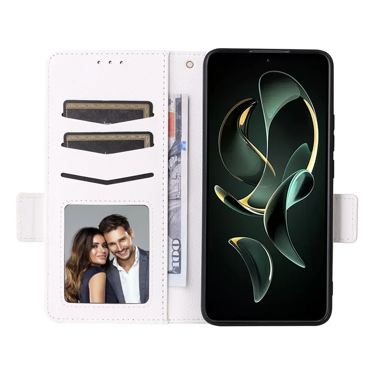 Für Xiaomi 13T / 13T Pro / Redmi K60 Ultra Handyhülle Anti-Kratzer Leder Litchi-Textur Brieftasche Ständer Cover mit Gurt - Weiß